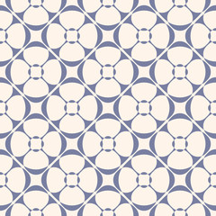 Vector geometric ornament pattern with rounded floral shapes. Abstract seamless texture in retro vintage colors, blue serenity and beige. Elegant ornamental background, repeat tiles. Decorative design