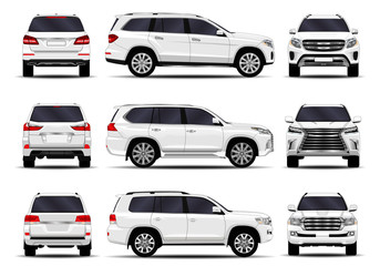 realistic SUV cars set. front view; side view; back view.