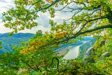 The Elbe River in Saxon Switzerland, Germany. View from the observation deck Bastei