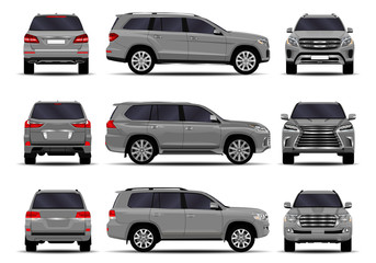 realistic SUV cars set. front view; side view; back view.