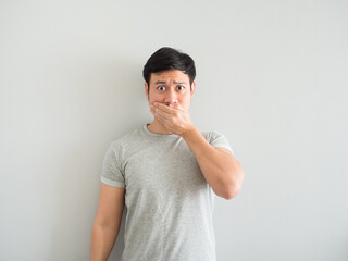 Funny face of bad breath man.