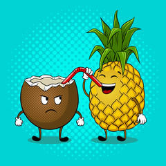 Pineapple drink coconut pop art vector