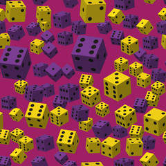 Yellow and Violet Dice Seamless Pattern