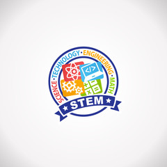 STEM Education Rubber Stamp Logo. Science Technology Engineering Mathematics. © arrow