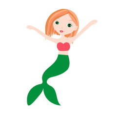 Vector illustration of cute underwater mermaid girl. Fairy fantasy of sea. Isolated character water mythology princess