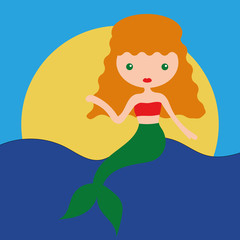 Vector illustration of cute underwater mermaid girl. Fairy fantasy of sea. Isolated character water mythology princess