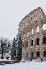 Snow in Rome 26 February 2018 - Coliseum , Italy 