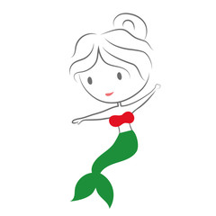 Vector illustration of cute underwater mermaid girl. Fairy fantasy of sea. Isolated character water mythology princess