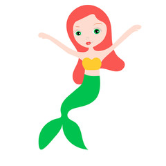 Vector illustration of cute underwater mermaid girl. Fairy fantasy of sea. Isolated character water mythology princess