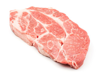 Raw pork neck meat cut isolated on white background fresh one slice without bone .