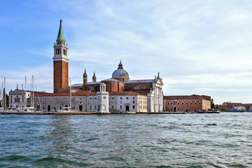 Naklejka na ściany i meble Daylight view from boat to San Giorgio Maggiore church with ornamented facade