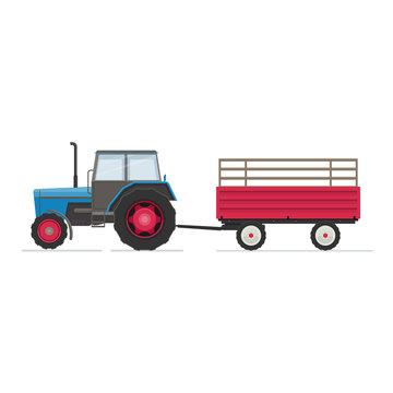 Farm tractor with red trailer