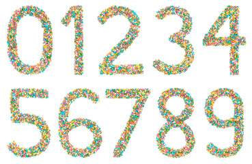 Numerals made of little candies isolated