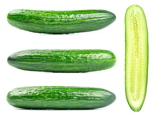Collection of fresh green cucumbers isolated on white