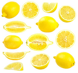 Collection of fresh yellow lemons isolated on white