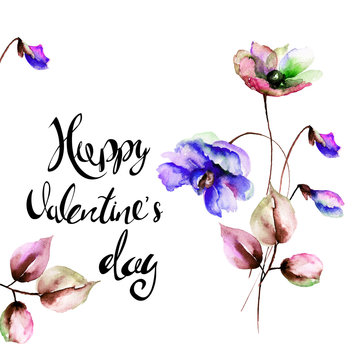 Decorative spring flowers with title Happy Valentine’s day