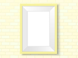 Frame on brick wall yellow interior template vector