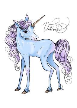 Isolated cute watercolor unicorn clipart. Nursery unicorns illustration. Princess unicorns poster.