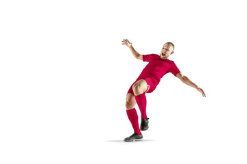 Fototapeta na wymiar Professional football soccer player isolated on white background