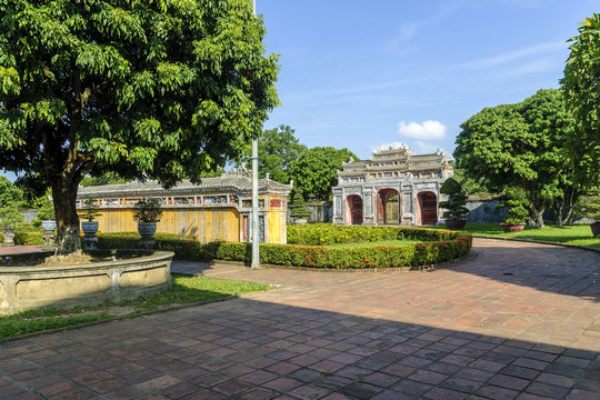 door in the imperial Hue citadel, patrimony of the humanity, in Vietnam.