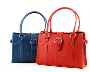 Red and Blue woman bag isolated on the white 