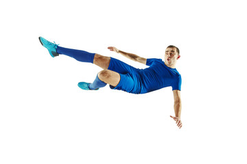 Professional football soccer player isolated white background