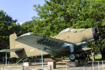 material of the war of Vietnam in a permanent exhibition in a public park in the city of Hue, Vietnam.