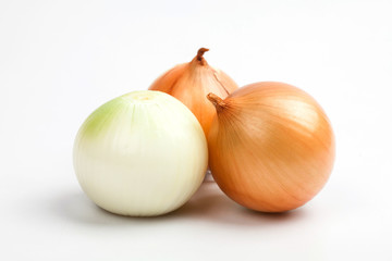 Gold onion vegetable on white background cutout 