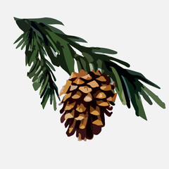 Pine cone on a branch. Vector illustration - 194005678