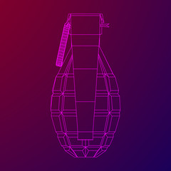 Hand bomb frag grenade wireframe low poly mesh vector illustration