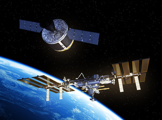 Cargo Spaceship Is Preparing To Dock With International Space Station © 3dsculptor