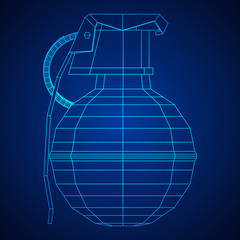 Hand bomb frag grenade wireframe low poly mesh vector illustration