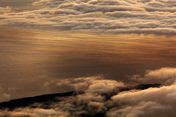 Sunrise over the Atlantic Ocean, seen from Pico volcano (2351m), Pico Island, Azores, Portugal, Europe