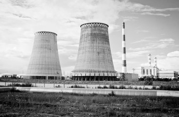 Fototapeta premium factory pipes on summer day black and white