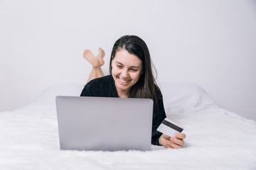 woman make shopping at internet shop