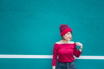 Cool Asian hipsters girl posing for take a photo,lifestyle of modern woman,Thai people in hippie style