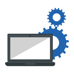 laptop computer with gears vector illustration design