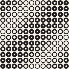 Halftone circles vector seamless pattern. Abstract geometric texture with size gradation of rings. Gradient transition effect background,
