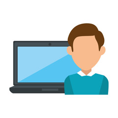 laptop computer with user vector illustration design