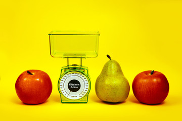 ripe red apple pear kitchen scales fitness diet food nutrition correct yellow green
