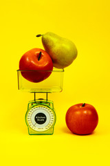 ripe red apple pear kitchen scales fitness diet food nutrition correct yellow green
