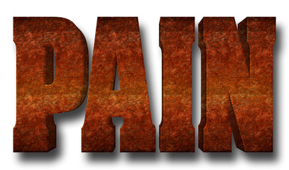 Stock Illustration - Big Red Text: PAIN, 3D Illustration, Bright Against the White Background.