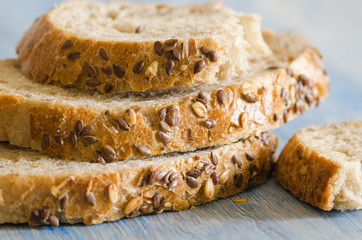 sliced grain bread, close up.