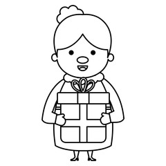 cute santa wife with gift character vector illustration design