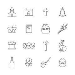 easter christianity holiday vector line black icons set
