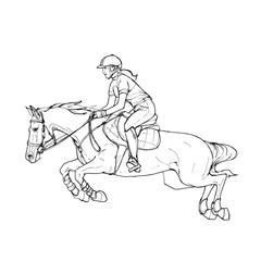 Female rider - jumping horse outline black and white