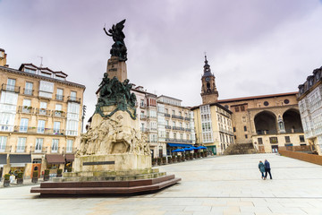 Fototapeta na wymiar Statues in the white virgin plaza of the Basque capital, Vitoria, Spain