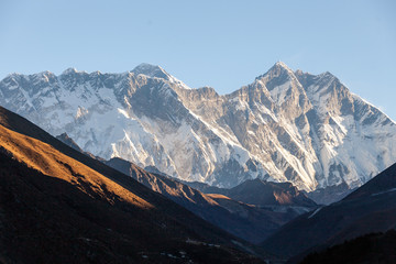 view of Everest and Lhotse with beautiful clouds, Khumbu valley, Solukhumbu, Nepal Himalayas