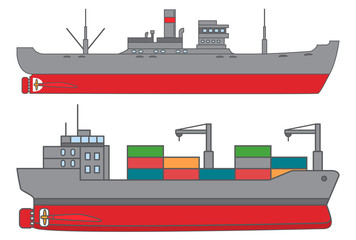 loading of containers on the bulk carrier in flat style a vectorThe freighter with container carrying ship.The ship on delivery of goods.Element of design of the websites, games, 