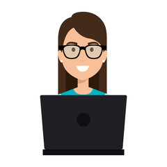 woman working in laptop character vector illustration design